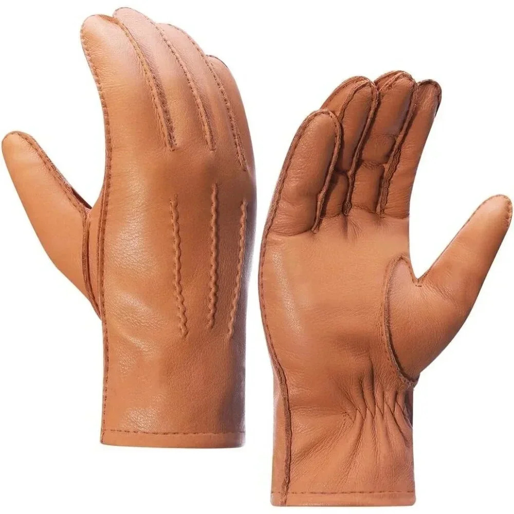 Men's Deerskin Leather Gloves Winter Dress Leather Gloves With  Warm